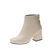 Νέα μοδάτα δερμάτινα γυναικεία μποτάκια με χοντρά ψηλοτάκουνα φερμουάρ Φθινοπωρινό Χειμώνα Γυναικεία τετράγωνα παπούτσια με τακούνι λευκό μαύρο 2021