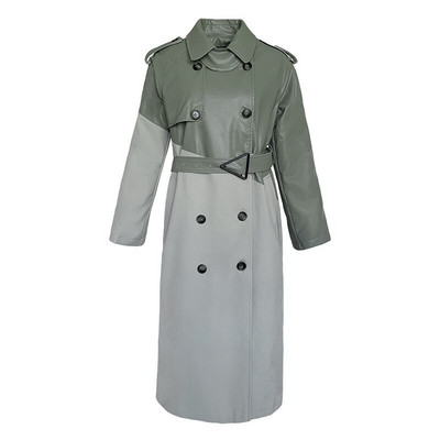 Γυναικείο αντιανεμικό πράσινη δερμάτινη ραφή Φθινοπωρινό πέτο γυναικείο μανδύα υψηλής ποιότητας επένδυση Αντιανεμικό μακρύ πολυτελές τάφρο