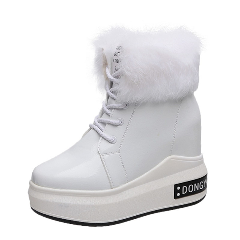 Nove ženske modne tople zimske čizme za snijeg Čvrste gležnjače Vedge platforma Čizme na petu 10,5 cm Ženske jesenske kožne tenisice