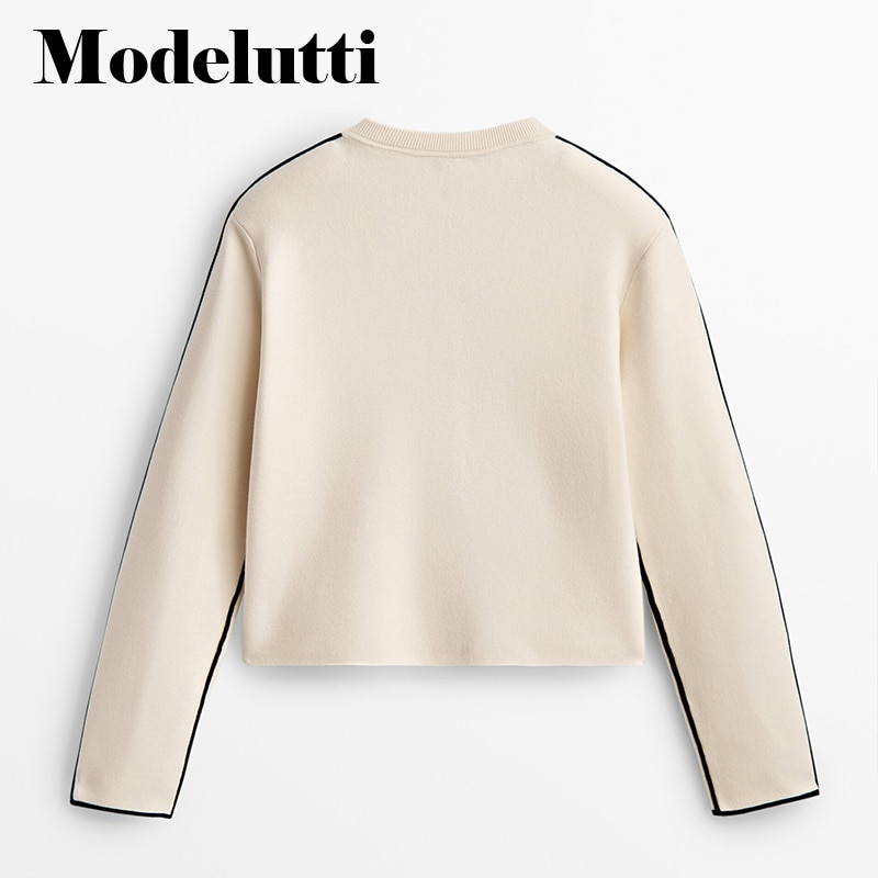 Modelutti 2022 Νέα φθινοπωρινή μόδα Πλεκτό πουλόβερ με μακρυμάνικο πλαϊνό πλεκτό Γυναικείο Κομψό συμπαγές απλό, καθημερινό τοπ Γυναικείο κομψό