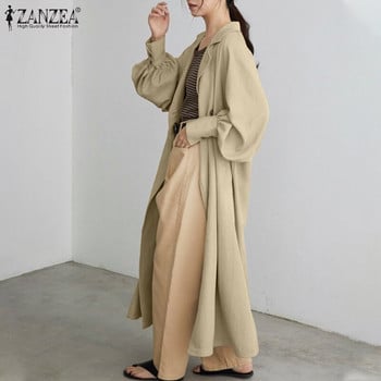 Oversized Fashion Γυναικεία παλτό και μπουφάν ZANZEA 2022 Άνοιξη φθινόπωρο με μανίκια καμπύλες casual με μονόχρωμα κουμπιά επάνω