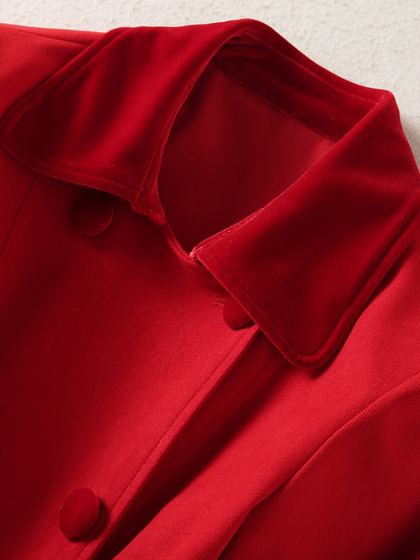 Princeses dizainera augstas kvalitātes vējjaka rudens jauna sieviešu modes ballīte Vintage elegants divrindu sarkans samta mētelis