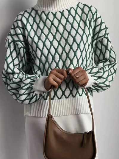 Sieviešu trikotāžas džemperis Argyle džemperis, sieviešu džemperis ar garām piedurknēm, sieviešu tops rudens ziemas trikotāžas apģērbam.