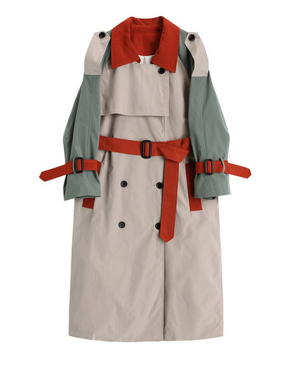 [EAM] Ženska modna vjetrovka s remenom velike veličine s reverom i dugim rukavima, široka moda proljeće jesen 2022. 1DF0437