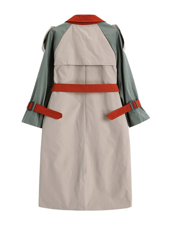 [EAM] Ženska modna vjetrovka s remenom velike veličine s reverom i dugim rukavima, široka moda proljeće jesen 2022. 1DF0437