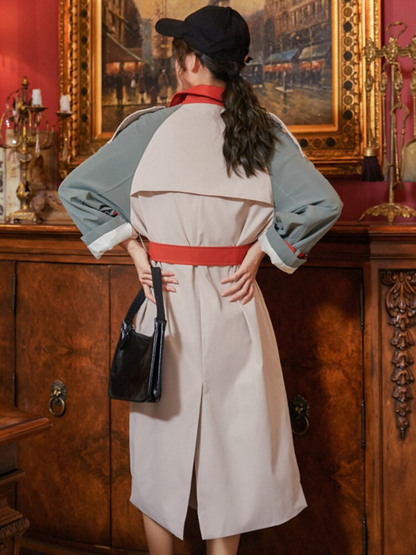 [EAM] Ženska modna vjetrovka s remenom velike veličine s reverom i dugim rukavima, široka moda proljeće jesen 2022. 1DF0437