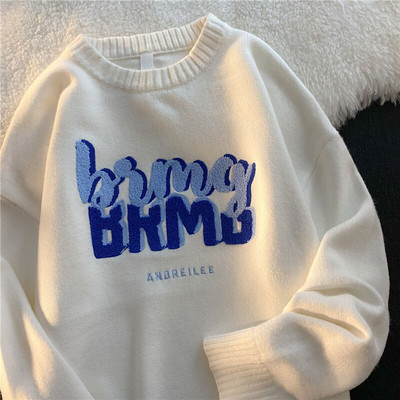 Νέο πουλόβερ εκτύπωσης γραμμάτων Γυναικείο πουλόβερ μεγάλου μεγέθους Χαλαρό πλεκτό πουλόβερ Λευκό Casual Couple O λαιμός Casual Y2K πουλόβερ