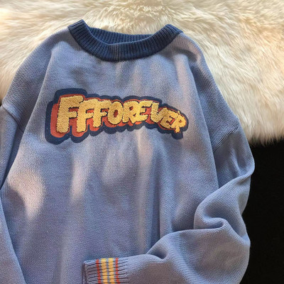 Νέο πουλόβερ εκτύπωσης γραμμάτων Γυναικείο πουλόβερ μεγάλου μεγέθους Χαλαρό πλεκτό πουλόβερ Λευκό Casual Couple O λαιμός Casual Y2K πουλόβερ