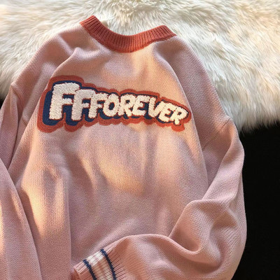 Νέο πουλόβερ εκτύπωσης γραμμάτων Γυναικείο πουλόβερ μεγάλου μεγέθους Χαλαρό πλεκτό πουλόβερ Λευκό Casual Couple O λαιμός Casual Y2K πουλόβερ