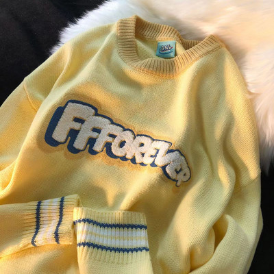 Νέο πουλόβερ εκτύπωσης γραμμάτων Γυναικείο πουλόβερ μεγάλου μεγέθους Χαλαρό πλεκτό πουλόβερ Λευκό Casual Couple O λαιμός Casual Y2K πουλόβερ