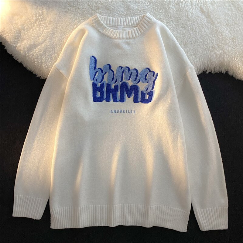 Νέο πουλόβερ εκτύπωσης γραμμάτων Γυναικείο πουλόβερ μεγάλου μεγέθους Χαλαρό πλεκτό πουλόβερ Λευκό Casual Couple O λαιμός Casual Y2K πουλόβερ