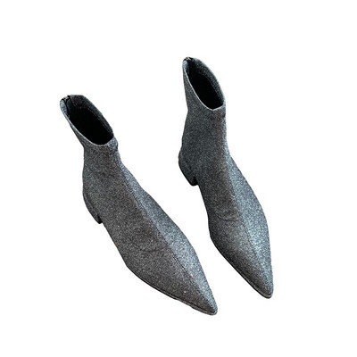 SIEVIEŠU ZĀBAKI Īsi zābaki ar rāvējslēdzēju Sieviešu ikdienas mirdzoši apavi 2022. g. Jauna modes smaila purngala, zema papēža luksusa sievietēm