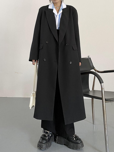 [EAM] Γυναικεία Μπλε Μεγάλο Μέγεθος Μακρύ Casual Trench Νέο πέτο μακρυμάνικο Loose Fit Windbreaker Fashion Tide Άνοιξη Φθινόπωρο 2022 1DF0107