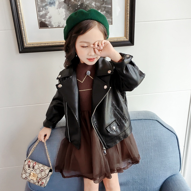 2022 Ανοιξιάτικο μπουφάν μόδας για κορίτσια φθινοπώρου Μακρυμάνικα ρούχα Παιδικά μαύρα δερμάτινα παιδικά παλτό για κορίτσια