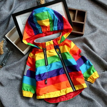 LILIGIRL Момчета и момичета Rainbow Coat с качулка Слънцезащитно водоустойчиво детско яке за пролет есен Детски дрехи Дрехи Горно облекло