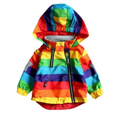 LILIGIRL Момчета и момичета Rainbow Coat с качулка Слънцезащитно водоустойчиво детско яке за пролет есен Детски дрехи Дрехи Горно облекло