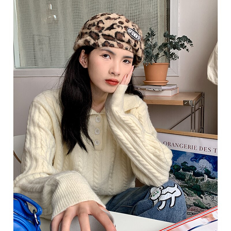 Sieviešu vintage pulovers Adīšana Džemperis ar garām piedurknēm Ikdienišķa Mode Vienkāršība Polo apkakle aprikoze Baggy Sieviešu Topi Rudens