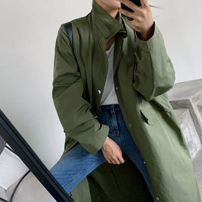 De primăvară și toamnă noua cravată casual jachetă de vânt pentru femei versiune coreeană largi de lungime mijlocie bf wind army green jacket tide