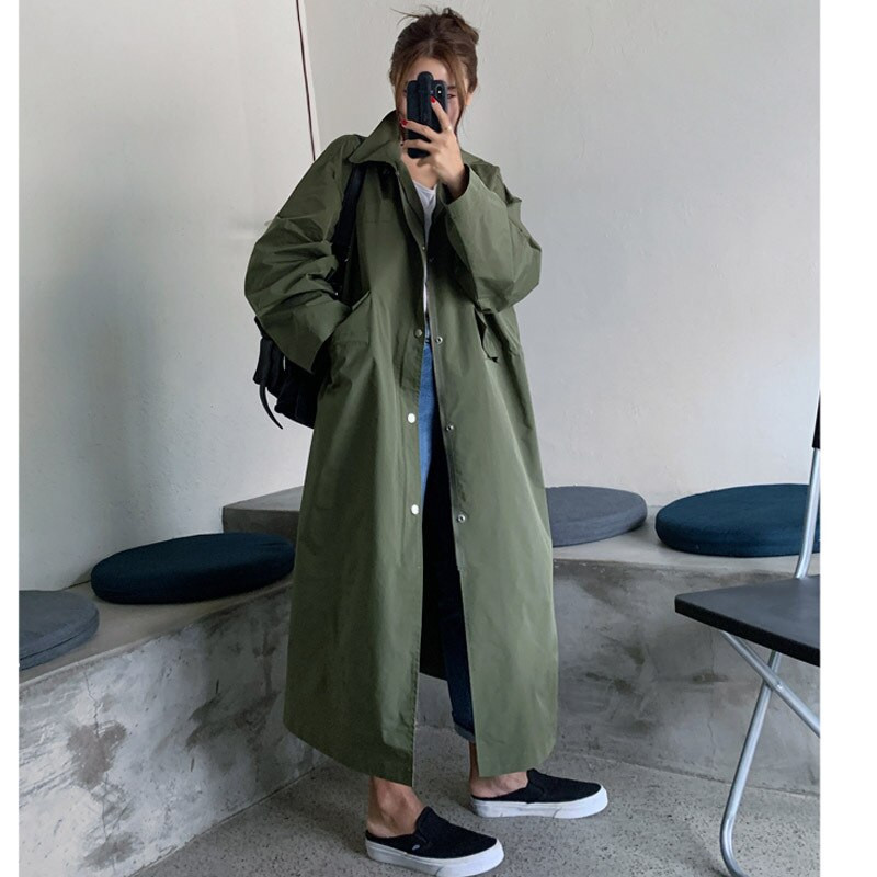 Άνοιξη και φθινόπωρο νέα casual γραβάτα αντιανεμικό γυναικεία κορεατική έκδοση χαλαρό μεσαίου μήκους bf wind army green jacket tide