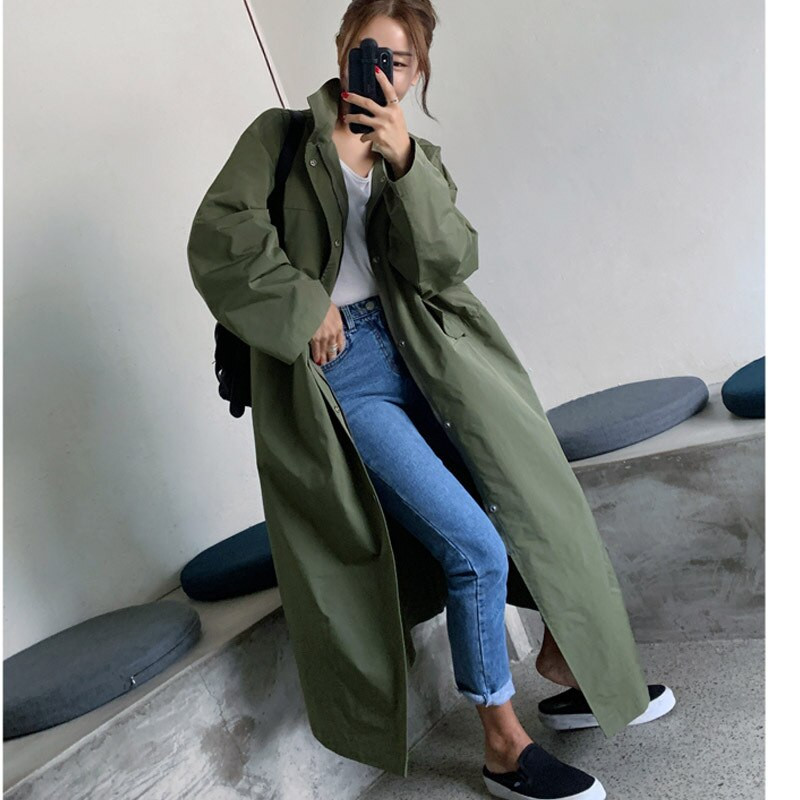 Άνοιξη και φθινόπωρο νέα casual γραβάτα αντιανεμικό γυναικεία κορεατική έκδοση χαλαρό μεσαίου μήκους bf wind army green jacket tide