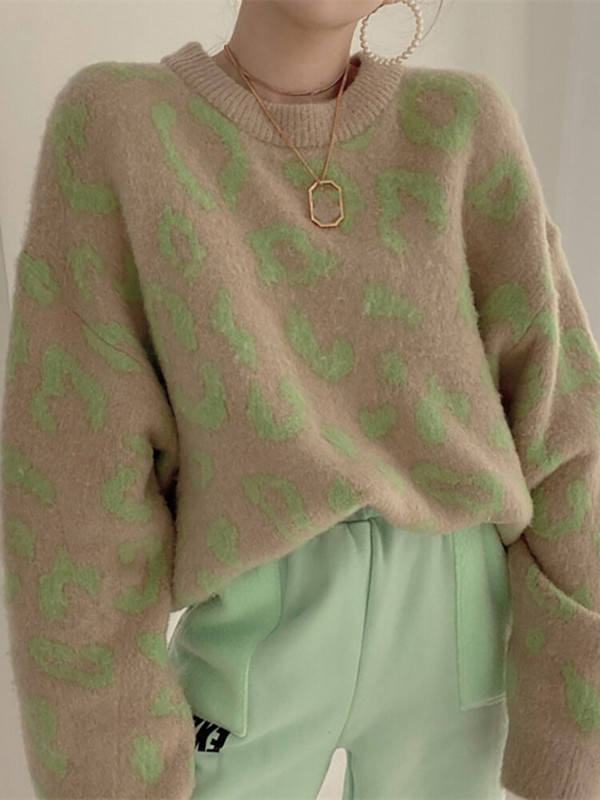 Vintage πουλόβερ Γυναικεία λεοπάρ πουλόβερ Γυναικεία υπερμεγέθη μόδα Χειμερινό πουλόβερ Γυναικείο μακρυμάνικο πλεκτό Top Y2k Pull Femme