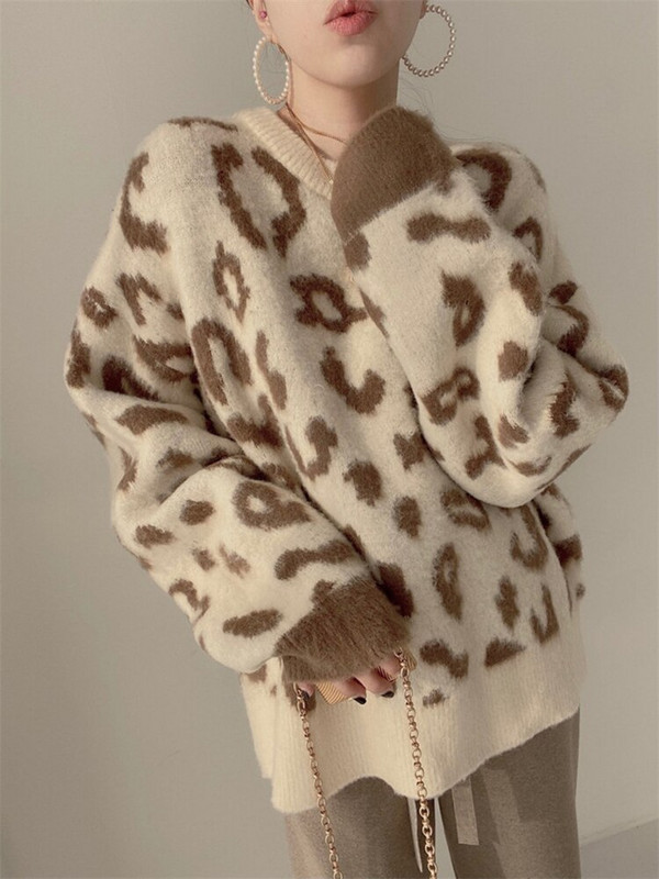 Vintage πουλόβερ Γυναικεία λεοπάρ πουλόβερ Γυναικεία υπερμεγέθη μόδα Χειμερινό πουλόβερ Γυναικείο μακρυμάνικο πλεκτό Top Y2k Pull Femme
