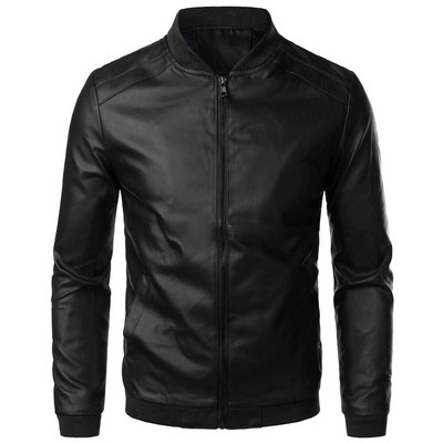 Vīriešu ādas jaka Mode Motocikla Slim PU ādas apkakles jaka
