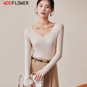 Γυναικείο 25% μετάξι 75% μάλλινο πουλόβερ V λαιμόκοψη Καθημερινό μακρυμάνικο πουλόβερ πουκάμισο μονόχρωμο εσώρουχο Ζεστό χειμώνα TA013