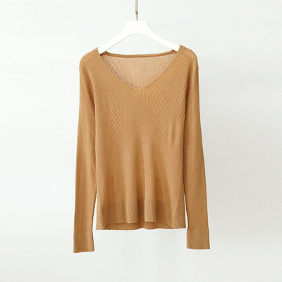 Γυναικείο 25% μετάξι 75% μάλλινο πουλόβερ V λαιμόκοψη Καθημερινό μακρυμάνικο πουλόβερ πουκάμισο μονόχρωμο εσώρουχο Ζεστό χειμώνα TA013