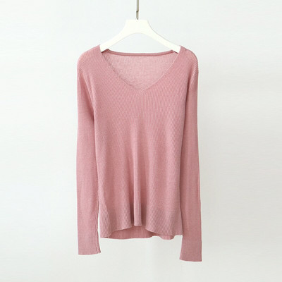 Γυναικείο 25% μετάξι 75% μάλλινο πουλόβερ V λαιμόκοψη Καθημερινό μακρυμάνικο πουλόβερ πουκάμισο μονόχρωμο εσώρουχο Ζεστό χειμώνα TA013