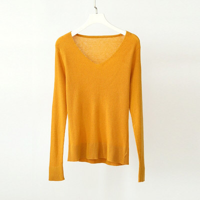 Γυναικείο 25% μετάξι 75% μάλλινο πουλόβερ V λαιμόκοψη Καθημερινό μακρυμάνικο πουλόβερ πουκάμισο μονόχρωμο εσώρουχο Ζεστό χειμώνα TA013