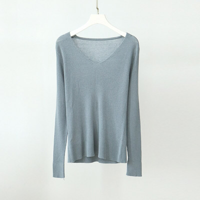 Γυναικείο 25% μετάξι 75% μάλλινο πουλόβερ V λαιμόκοψη Καθημερινό μακρυμάνικο πουλόβερ πουκάμισο μονόχρωμο εσώρουχο Ζεστό χειμώνα TA013