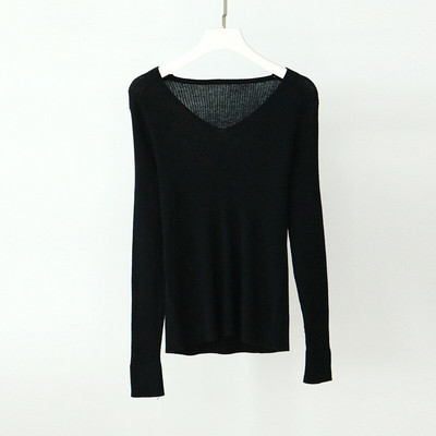 Γυναικείο 25% μετάξι 75% μάλλινο πουλόβερ V λαιμόκοψη Καθημερινό μακρυμάνικο πουλόβερ πουκάμισο μονόχρωμο εσώρουχο Ζεστό χειμώνα TA013