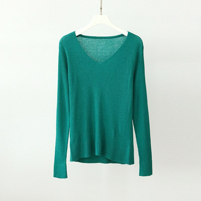 Γυναικείο 25% μετάξι 75% μάλλινο πουλόβερ V λαιμόκοψη Καθημερινό μακρυμάνικο πουλόβερ πουκάμισο μονόχρωμο εσώρουχο Ζεστό χειμώνα TA013