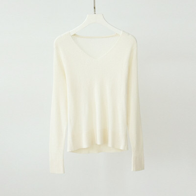 Γυναικείο 25% μετάξι 75% μάλλινο πουλόβερ V λαιμόκοψη Καθημερινό μακρυμάνικο πουλόβερ πουκάμισο μονόχρωμο εσώρουχο Ζεστό χειμώνα TA013