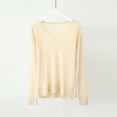 Γυναικείο 25% μετάξι 75% μάλλινο πουλόβερ V λαιμόκοψη Καθημερινό μακρυμάνικο πουλόβερ πουκάμισο μονόχρωμο εσώρουχο Ζεστό χειμώνα TA013