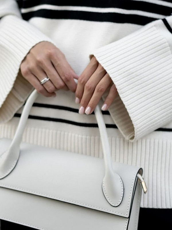 Prugasti pleteni pulover Ženski pulover dugih rukava Ležerni široki debeli džemperi s O izrezom 2022. Nova modna zimska majica dugih rukava