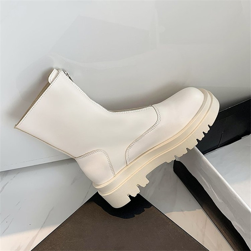 COOTELILI Ženske gležnjače Zimske okrugle vrhove Cipele s patentnim zatvaračem na petu od 5 cm Crne Bijele Narančaste Osnovne ženske cipele Botas Mujer Veličina 35-40