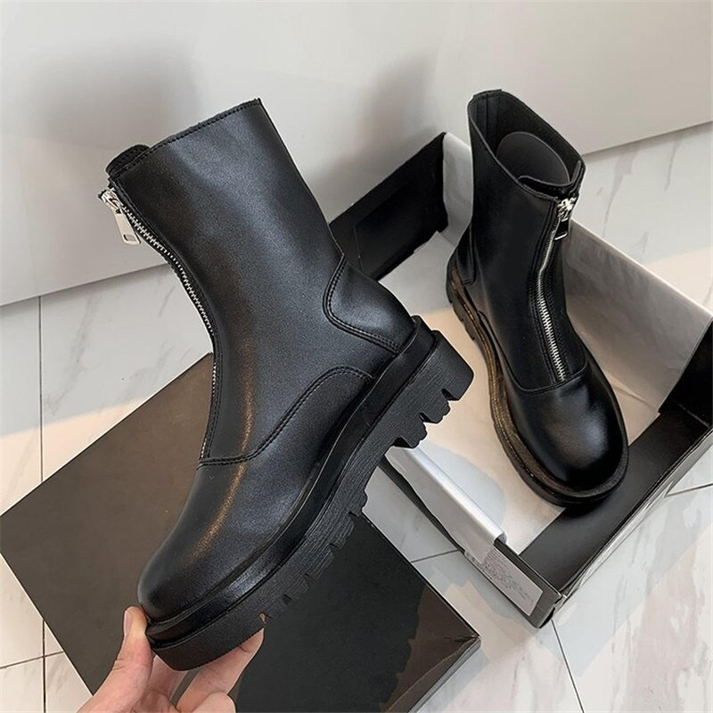 COOTELILI Ženske gležnjače Zimske okrugle vrhove Cipele s patentnim zatvaračem na petu od 5 cm Crne Bijele Narančaste Osnovne ženske cipele Botas Mujer Veličina 35-40