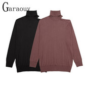 Garaouy 2022 Νέο πουκάμισο με ψηλό λαιμό στράπλες με κάτω γυναικείο πλεκτό πουλόβερ Femme Casual Loose πουλόβερ Mujer Tops