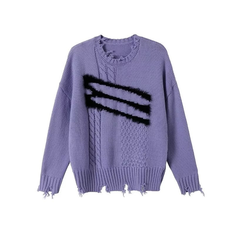 Poderani pulover Ženski crni vintage Ins široki pleteni ženski puloveri Ženska korejska dukserica s O-izrezom Vintage zimska gornja odjeća