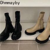 Platforma Sieviešu puszābaki Modes Kvadrātveida purngals Atpakaļ Rāvējslēdzējs Sieviešu plakanie papēži Īsi Zābaki Augstas kvalitātes rudens sieviešu zābaki Kurpes