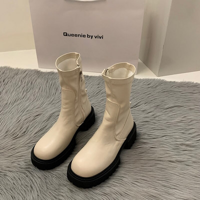 Platforma Sieviešu puszābaki Modes Kvadrātveida purngals Atpakaļ Rāvējslēdzējs Sieviešu plakanie papēži Īsi Zābaki Augstas kvalitātes rudens sieviešu zābaki Kurpes