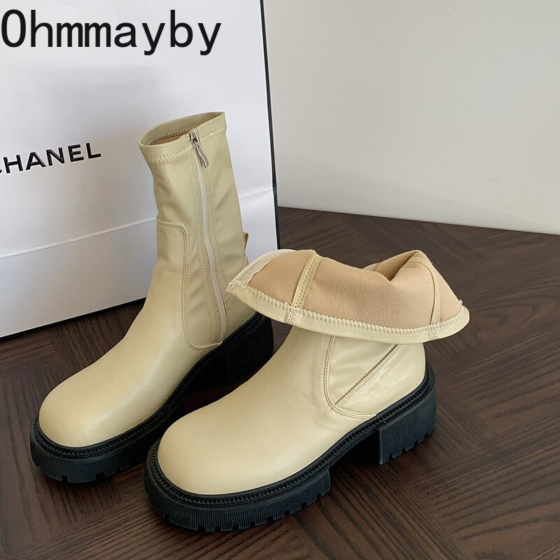 Platforma Sieviešu puszābaki Modes Kvadrātveida purngals Atpakaļ Rāvējslēdzējs Sieviešu plakanie papēži Īsi Zābaki Augstas kvalitātes rudens sieviešu zābaki Kurpes