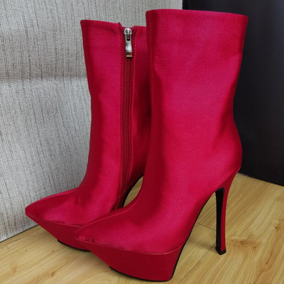 Νέα γυναικεία σέξι παπούτσια για πάρτι 2022 Φθινοπωρινές μπότες πλατφόρμας με φερμουάρ με λεπτή μύτη Μαύρο κόκκινο ροζ λευκό μεγάλο μέγεθος 43