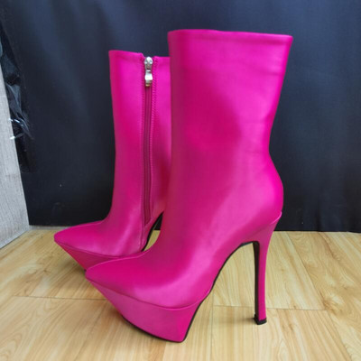 Νέα γυναικεία σέξι παπούτσια για πάρτι 2022 Φθινοπωρινές μπότες πλατφόρμας με φερμουάρ με λεπτή μύτη Μαύρο κόκκινο ροζ λευκό μεγάλο μέγεθος 43