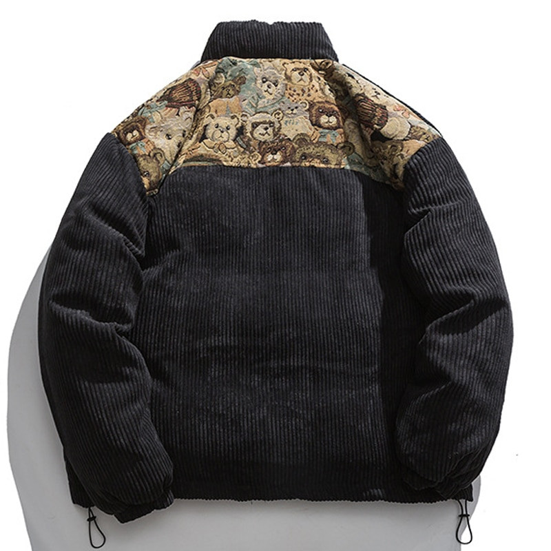 Ιαπωνικό Streetwear Ανδρικό παλτό με τζάκετ Parkas Teddy Patchwork Velvet Jacket Coat Harajuku Cotton 2022 Oversize Winter Outerwear