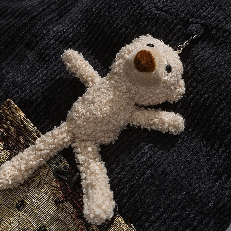 Ιαπωνικό Streetwear Ανδρικό παλτό με τζάκετ Parkas Teddy Patchwork Velvet Jacket Coat Harajuku Cotton 2022 Oversize Winter Outerwear