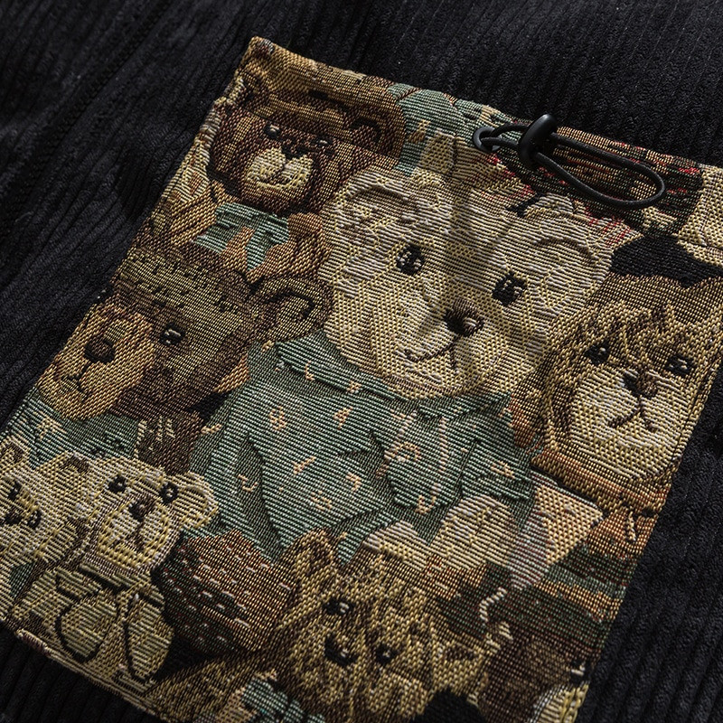 Ιαπωνικό Streetwear Ανδρικό παλτό με τζάκετ Parkas Teddy Patchwork Velvet Jacket Coat Harajuku Cotton 2022 Oversize Winter Outerwear