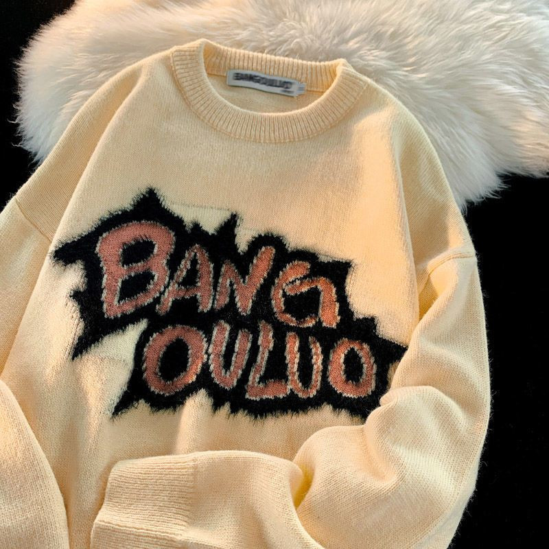 Antikni mekani ljepljivi ljubičasti džemper Ženski zimski široki vez na slovima, podebljani pleteni puloveri za par u stilu Hong Konga